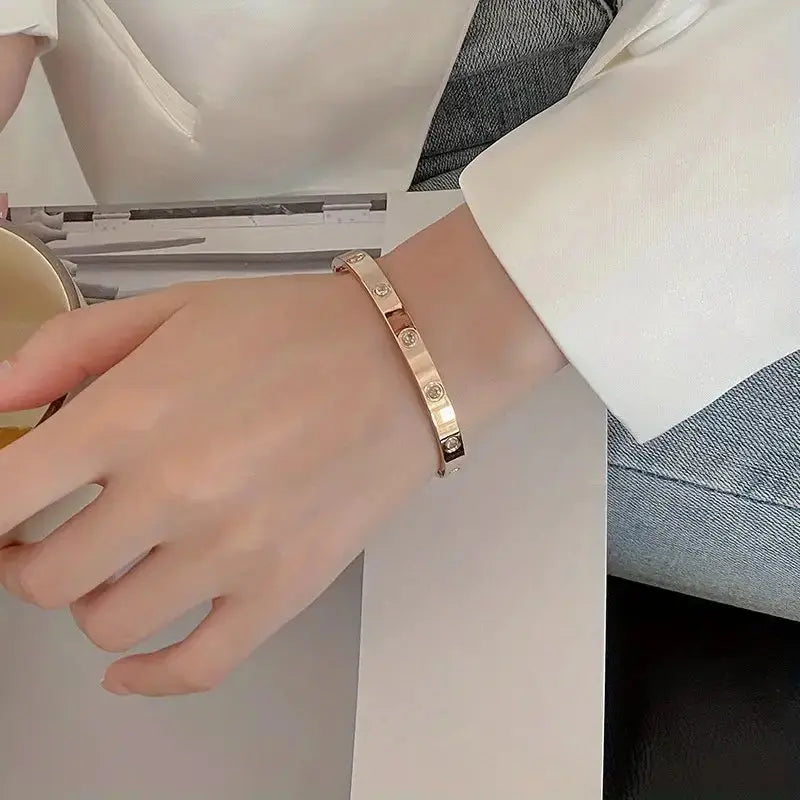 Titanium Steel Rhinestone Bangle bracelet beautycart